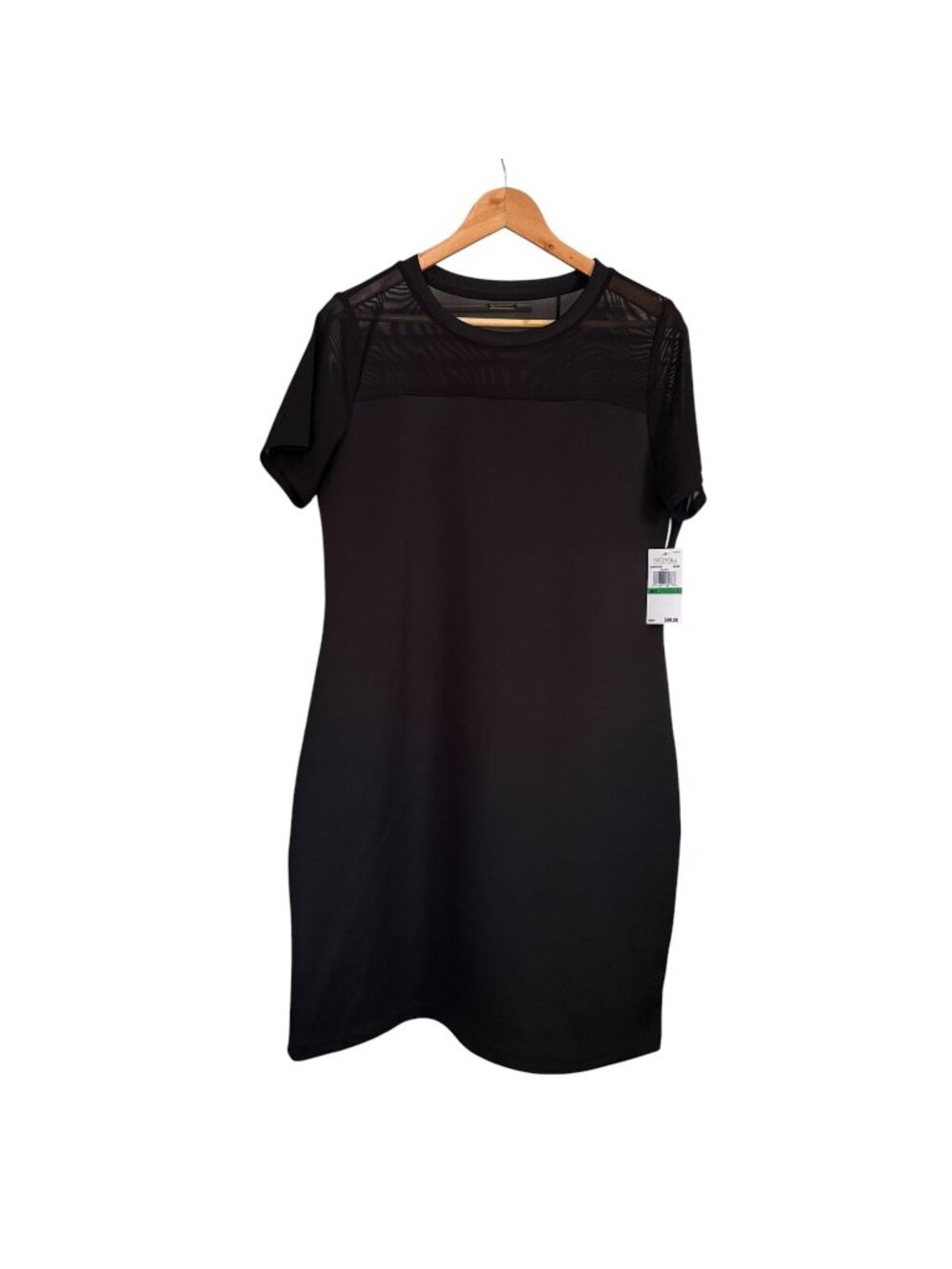 NWT Michael Kors Black Shift Dress With Sheer Yoke Panel Stretch Size Large - Picture 2 of 12
